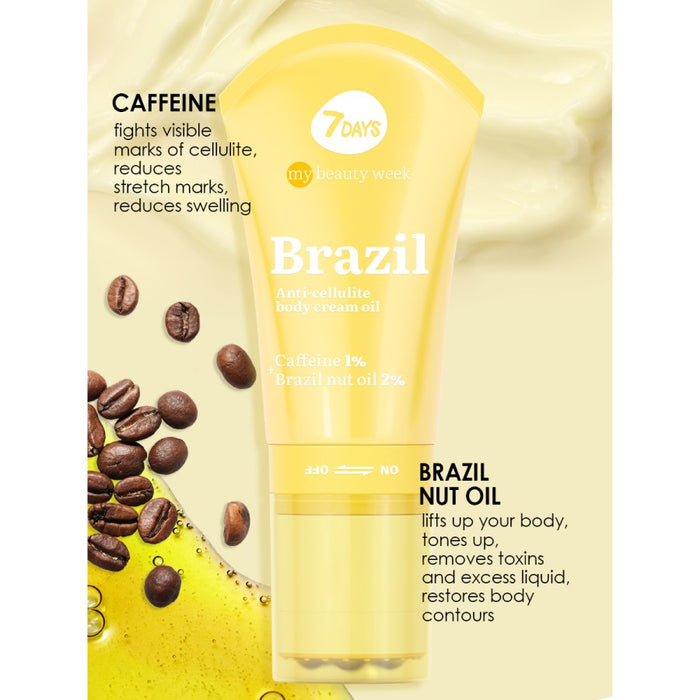7DAYS BRAZIL ANTI-CELLULITE BODY CREAM OIL CAFFEINE 1% + BRAZIN NUT OIL 2% 130ML - Beauty Bar