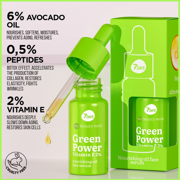 7DAYS GREEN POWER VITAMIN E 2% NOURISHING OIL SERUM 20ML - Beauty Bar