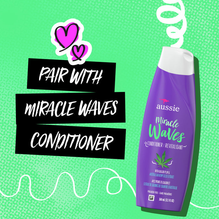Aussie Miracle Waves Anti-Frizz Hemp Paraben-Free Shampoo, 26.2 fl oz for All Hair Types