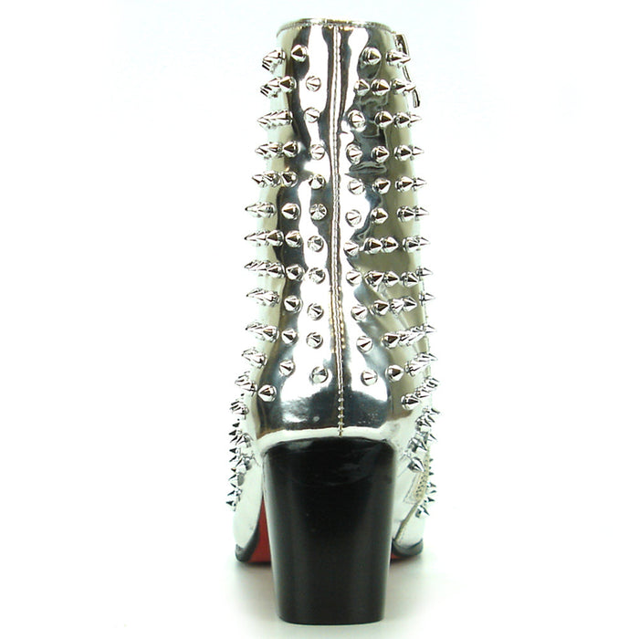 FI-7142 Silver Patent Leather Silver Spikes Cuban Heel Fiesso by Aurelio Garcia Boot