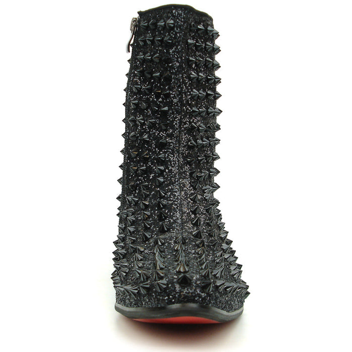 FI-7504 Black Glitter Black Spikes High top Boot Fiesso by Aurelio Garcia