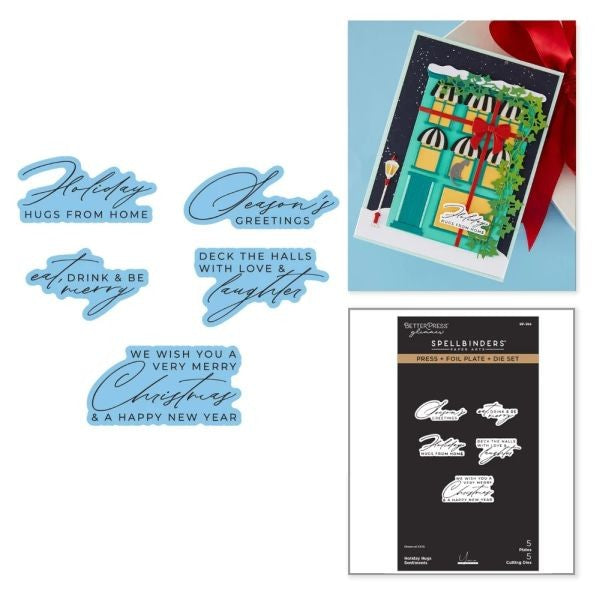 Holiday Hugs Sentiments - Press & Foil Plate & Die Set