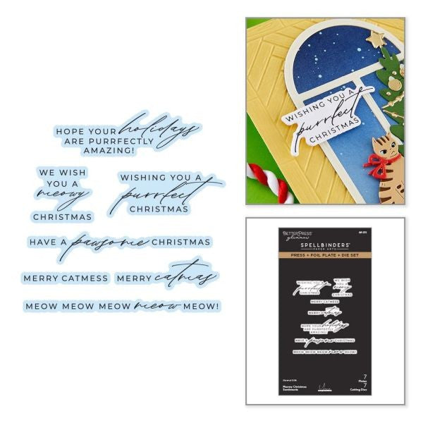 Meowy Christmas Sentiments - Press & Foil Plates & Die Set
