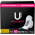 U by Kotex Balance Ultra Thin Pads with Wings, Regular Absorbency, 50 Count