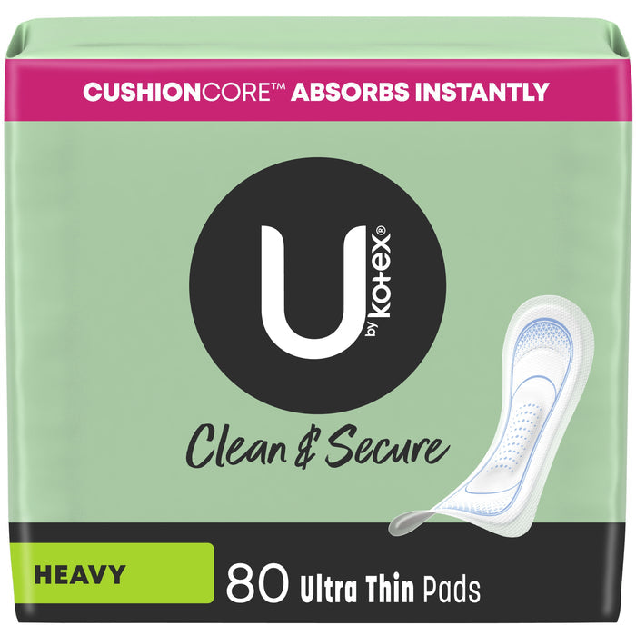 U by Kotex Clean & Secure Ultra Thin Pads, Heavy Absorbency, 80 Count